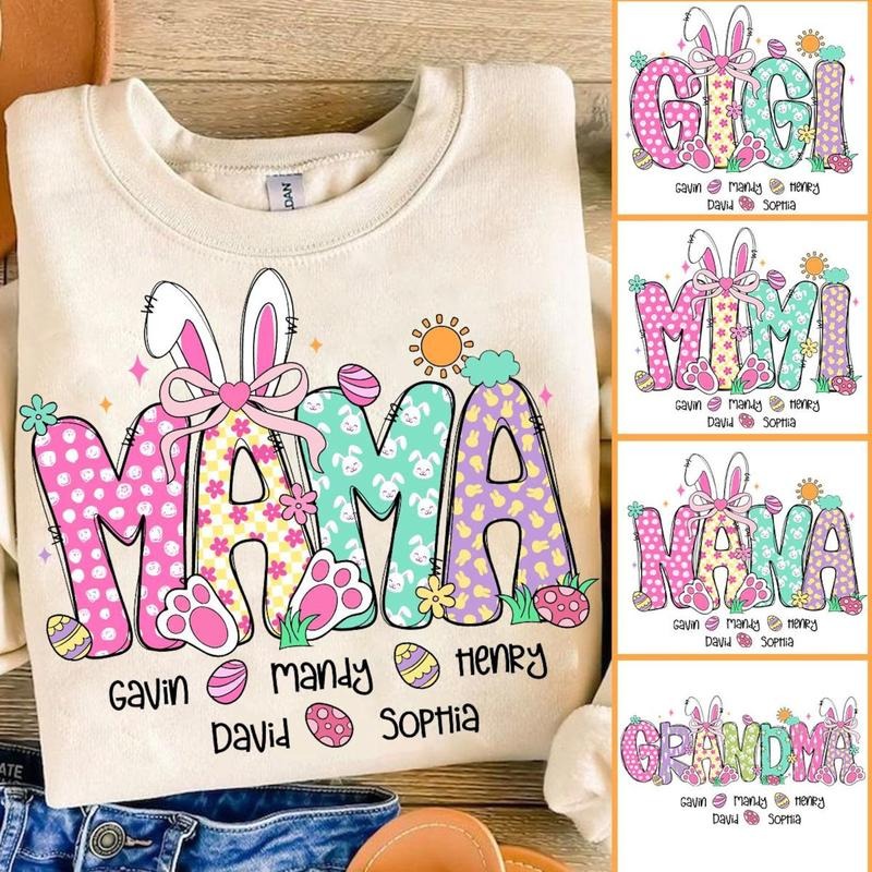 Custom Coquette Easter Mama Bundle Shirt, Easter Nana Mimi Gigi Shirt, Easter Day, Easter Bunny Shirt, Gift For Grandma From Daughter