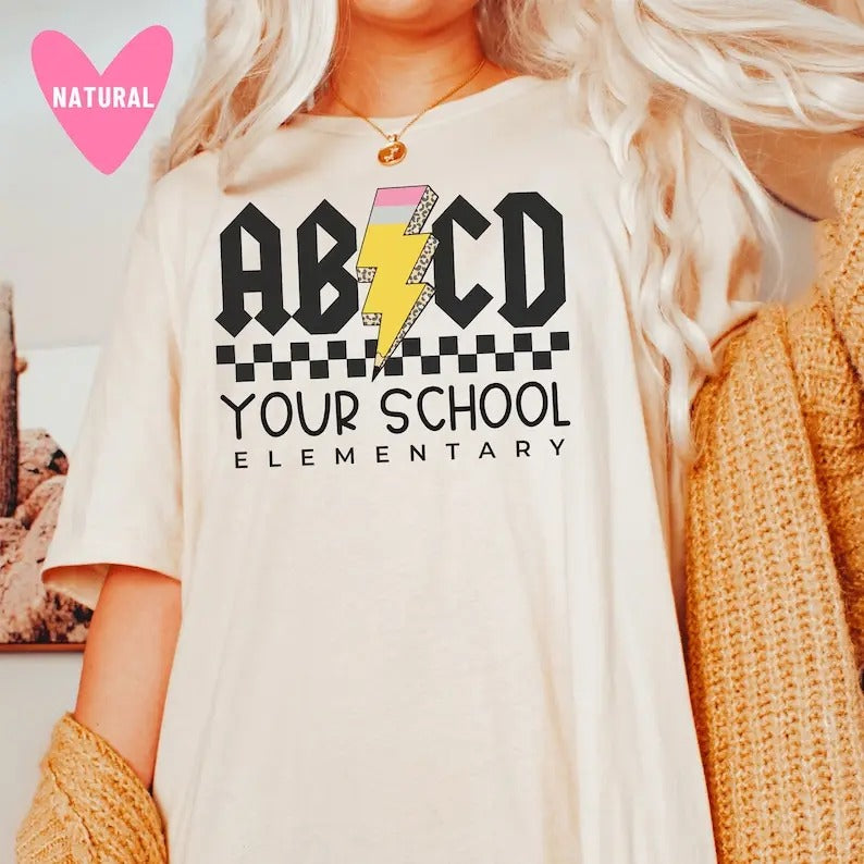 Custom Elementary School Teacher Shirts Bulk School Name Shirts Gift for Teacher Appreciation Week ABCD Shirt for Elementary Teacher