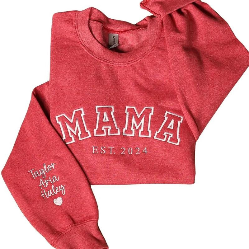Custom Embroidered Mama Sweatshirt, Personalized Mom Hoodie With Names, New Mama Outfit, Pregnancy Announcement Clothing, Mothers Day Gifts