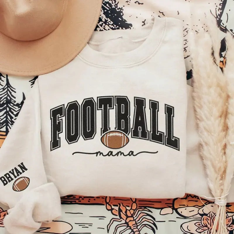 Custom Football Mom Sweatshirt - Personalized Crewneck, Long Sleeve, Casual Style, Ideal for Football Lovers, Gift for Women