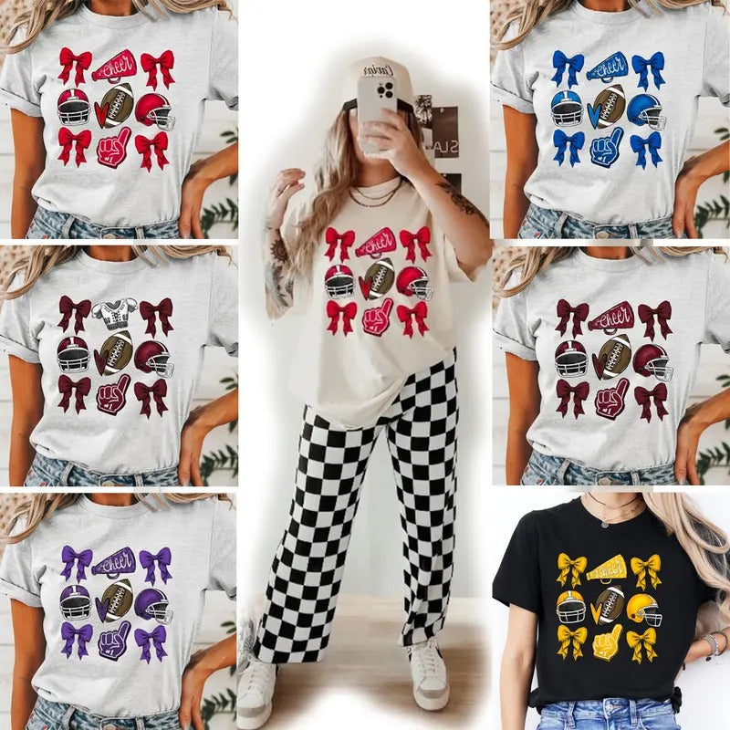 Custom Football Team Coquette T-shirt, Football Coquette Bow Shirt, Football Cheer Tee, Custom Football Team, Custom School Name, Game Day Shirt, Sports Mom Shirt, Football Mom Tees
