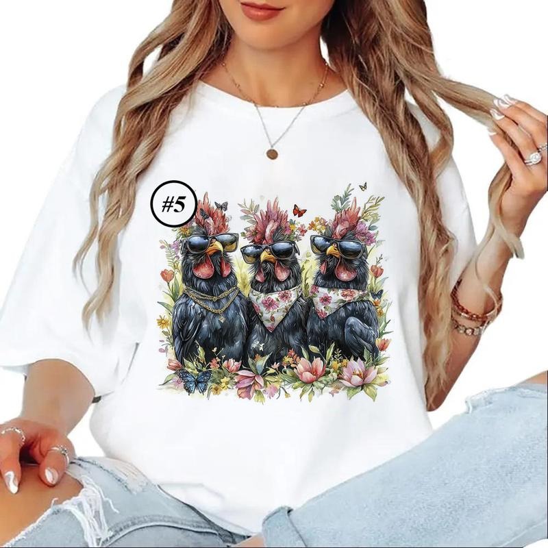 Custom Funny Floral Roosters Watercolor Chickens with Sunglasses Unisex T-shirt Hoodie Sweatshirt 1 Cotton Womenswear