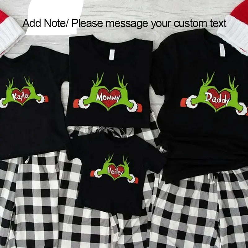 Custom Grinchh Family Shirts, Grinchmas Matching Shirts, Grinchh Christmas Daddy Mommy Baby Shirts,Personalize Grinchh Heart Family 2024 Shirts