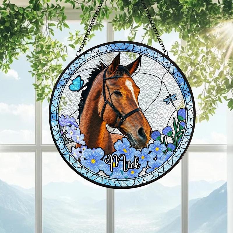 Custom Horse Stained Glass Suncatcher, Personalized Horse Loss Memorial Gifts, Horse Lover Gift, Horse Portrait From Photo, Window Hangings