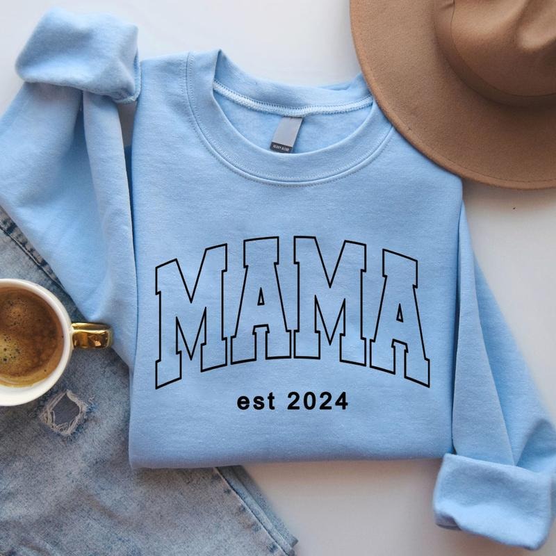 Custom Mom Sweatshirt, Mama Est 2024, Casual Crewneck Long Sleeve, Fitted Design, Perfect for Mother's Day Gifts