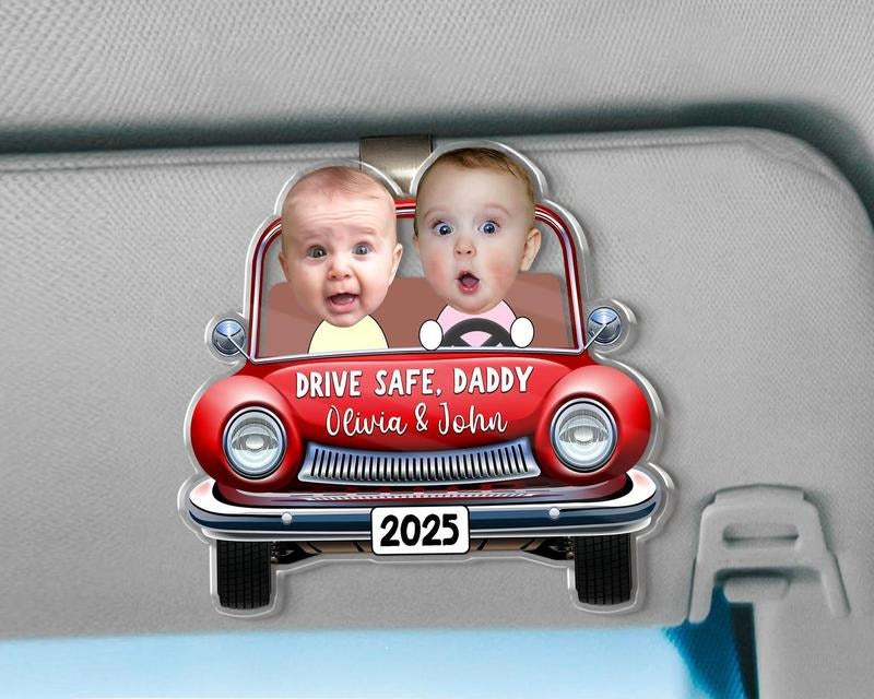 Custom Photo Car Visor Clip, Drive Safe Daddy Gift, Vintage Car Custom Face Visor Clip, Funny Father's Day Gift, New Dad Gift