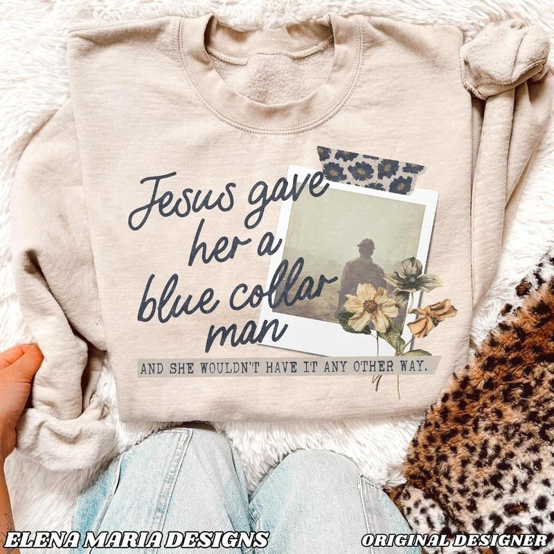 Custom Photo Jesus Gave Her A Blue Collar ManShirt, Custom Photo Shirt, Gift For Grandpa Dad, Father's Day 2025 Shirt