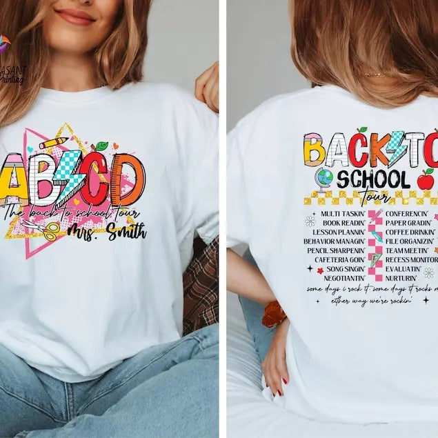 Custom Teacher Shirt, Personalized Teacher Gift, Back To School, Teacher Appreciation, First Day Of School Shirt, Back To School Tour Shirt style 02