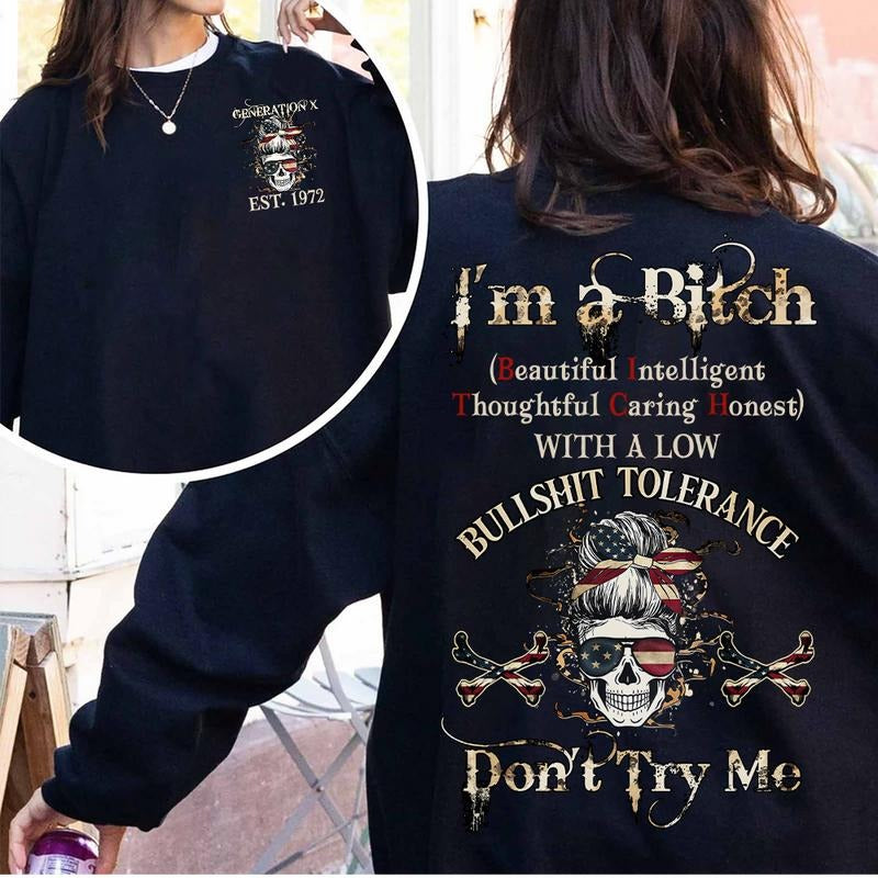 Custom Year Generation X Skull Crewneck Sweatshirt , Don't Try Me Gen X FAFO Sweatshirt, Raised on Hose Water and Neglect, 100% Cotton, Two-Sided Design Menswear Crewneck Unisex