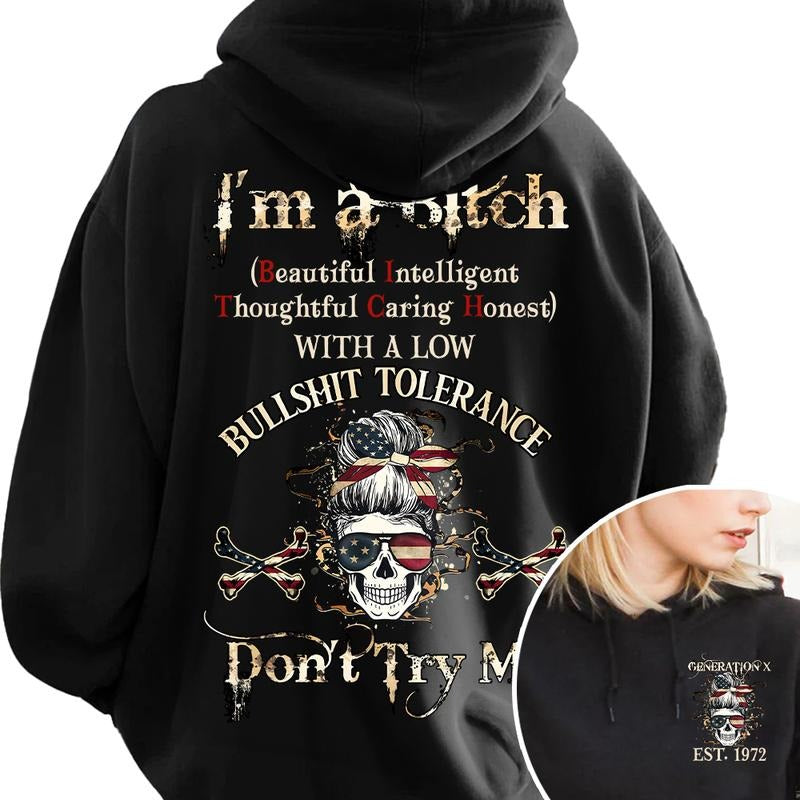 Custom Year Generation X Skull Hoodie , Don't Try Me Gen X FAFO Hoodie, Raised on Hose Water and Neglect, 100% Cotton, Two-Sided Design Menswear Shirt