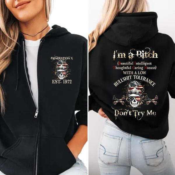 Custom Year Generation X Skull Zip Hoodie , Don't Try Me Gen X FAFO Hoodie, Raised on Hose Water and Neglect, 100% Cotton, Two-Sided Design Menswear Shirt