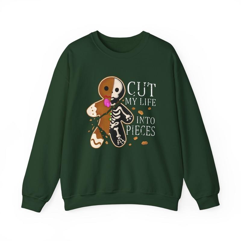 Cut My Life Into Pieces Gingerbread Christmas Sweatshirt, Elder Emo Christmas Shirt, Goth Black Aesthetics, Emo Creepmas Christmas Sweater