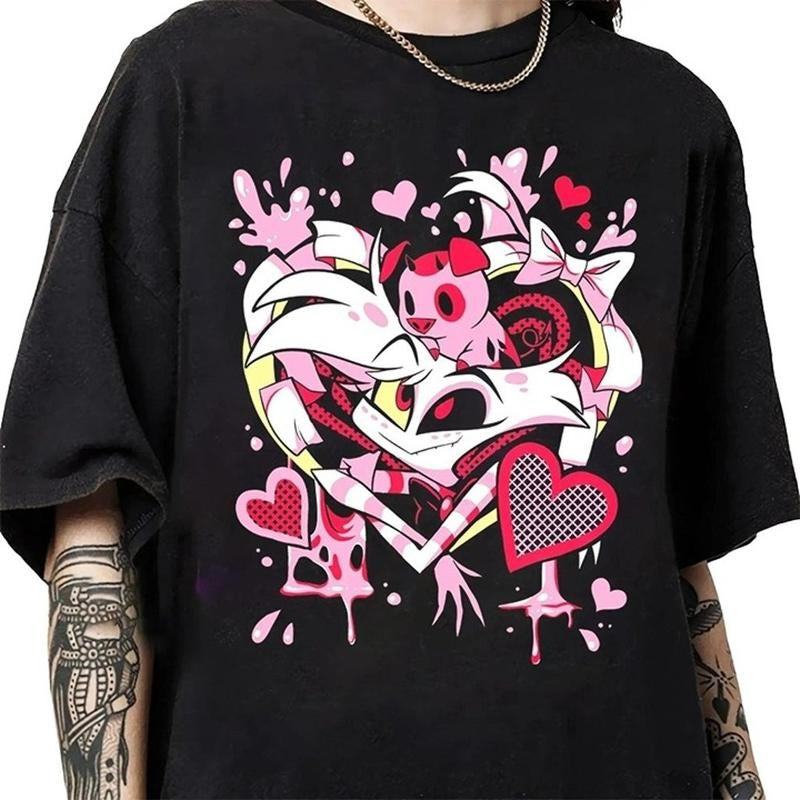 Cute Angel Dust and Nuggets T-Shirt, Hazbin Hotel Characters T-shirt Top Womenswear
