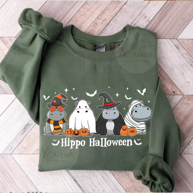 Cute Baby Hippo Moo Deng Fall Shirt, Boo Ghost Moo Deng Bouncy Pig Halloween, Hippo Lover, Pygmy Hippo Moo Deng Shirt
