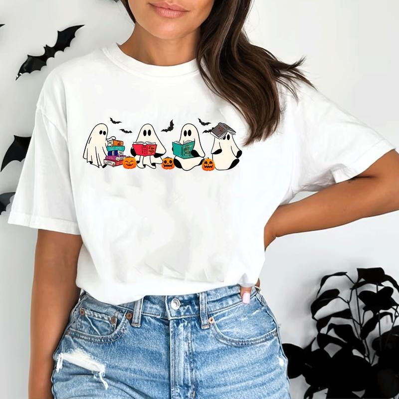 Cute Boo Ghost Reading Books Shirt, Hallowen Shirt, Cute Fall Shirt, Spooky Seasonstyle{n002}4