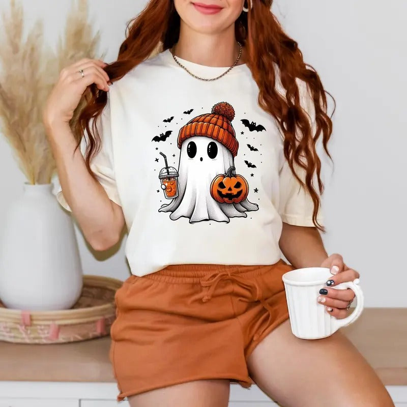 Cute Boo Halloween Ghost Shirt, Cute Halloween Boo Shirt, Halloween Women's Shirt, Spooky Season Shirt, Trick or Treat Shirt, Pumpkin Cotton Top