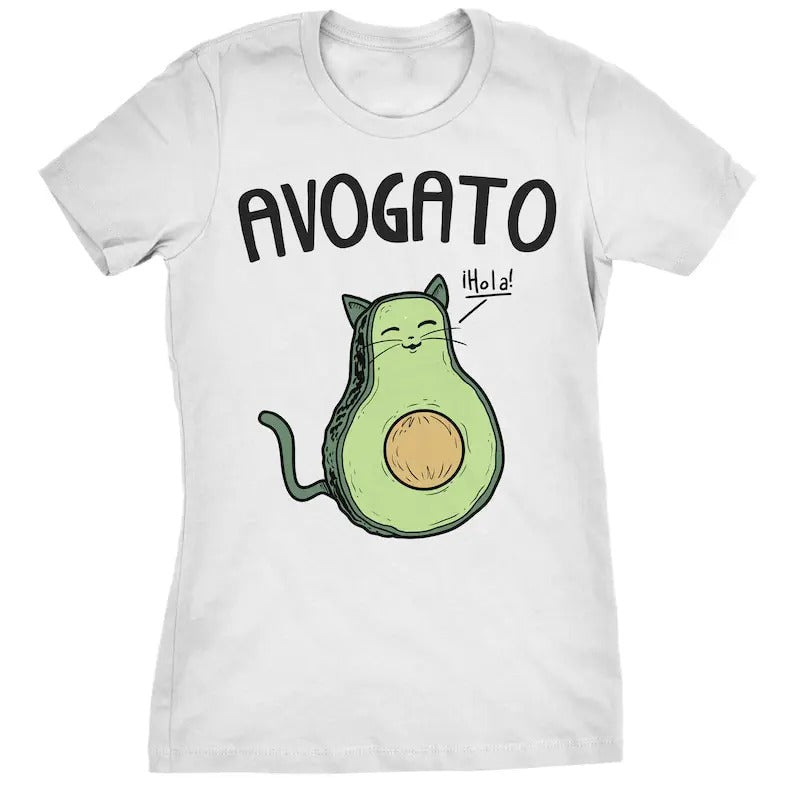 Cute Cat T-Shirt, Avocado T Shirt, Women Cat Lover Gift, Cat Lady Gift Bottom Comfortable Collar Cotton Fit Top