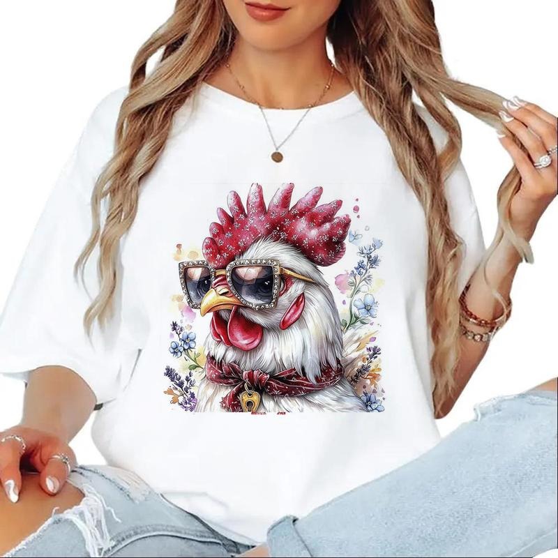 Cute Chicken with Glasses and a Hat Funny Chicken Unisex T-shirt Sweatshirt Hoodie hunting Cotton Top