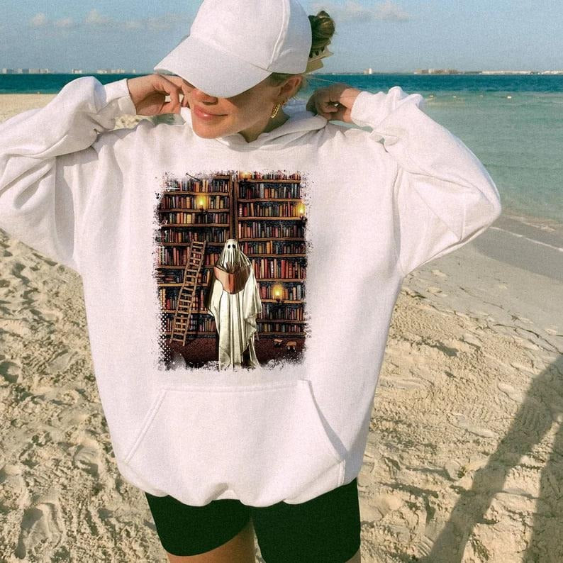 Cute Ghost Reading Book Halloween Tshirt Sweatshirt Hoodie, Fall Reading Book Sweatshirt, Cute Book Worm Ghost Tee, Spooky Season Party Gifts, Funny Gifts