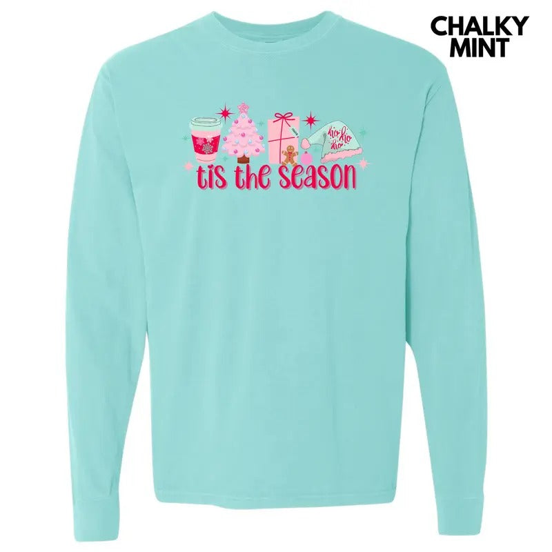 Cutesy Pink Tis the Season Long Sleeve Comfort Colors T-Shirt 'NLB'