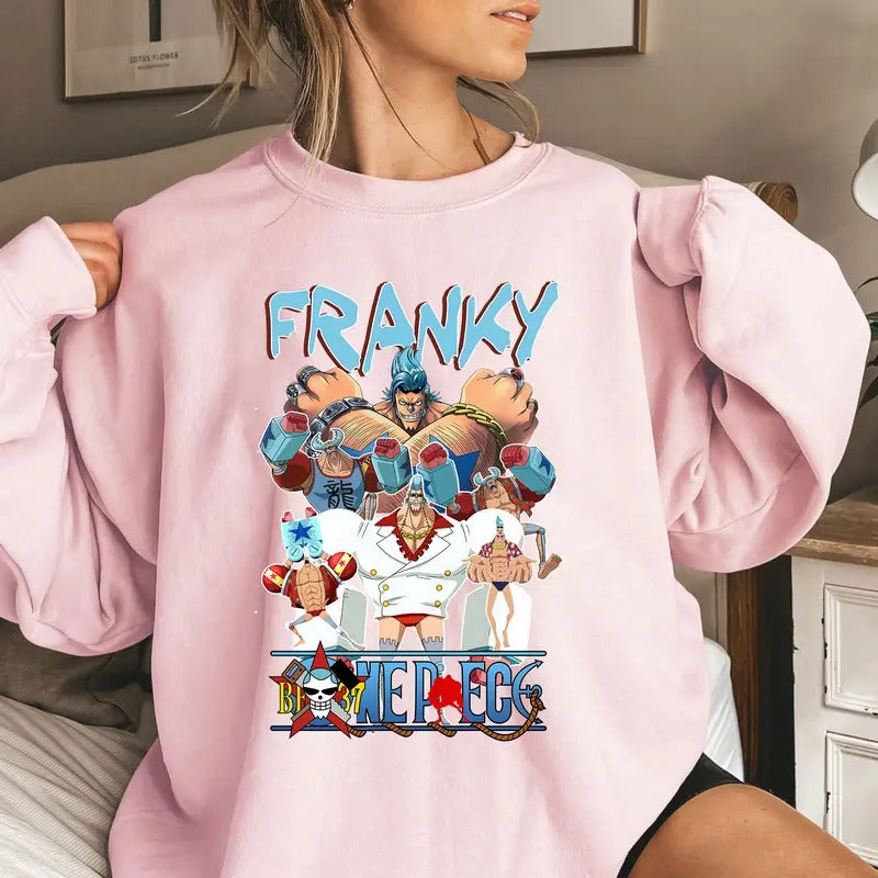 Cyborg Strawhat OP Characters Shirt Crewneck Hoodie, Anime Shirt Comfort Cotton