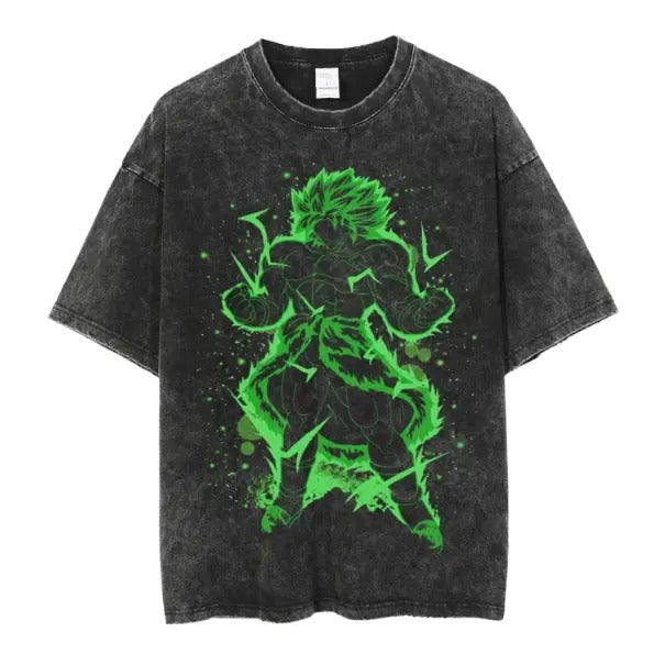 DBZ Broly Anime V2 T-Shirt, Hip Hop Anime Dragon Ball Washed Tshirt Japanese Graphic T Shirt unisex Harajuku T-Shirt Top Tees Cotton Black Menswear Top