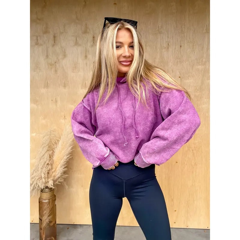 DOORBUSTER - Tone It Down Light Plum Cropped Hoodie