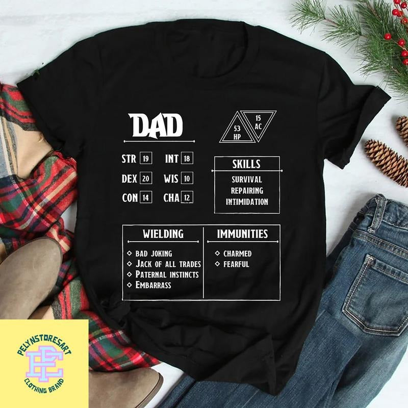 Dad Character Sheet TShirt, Dungeons And Dragons Shirt, Dnd Shirt, Role Playing Game Shirt, Dungeon Master Gift, Dnd Dad Shirt, Dad Shirt