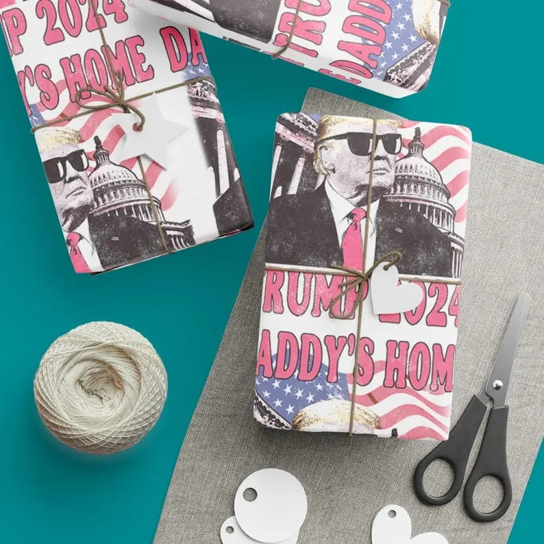 Daddy's Home Gift Wrap, Make Christmas Great Again Gift Wrap Trump Christmas Gift Wrapping Paper Christmas Gift Wrap Xmas Wrapping