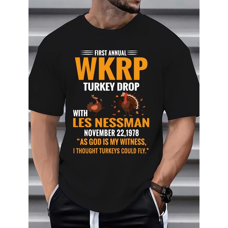 Daily Wear Men's Crew Neck T-shirt, Men's Turkey Print T-shirt, Casual Short Sleeves made in usastyle{n002}2
