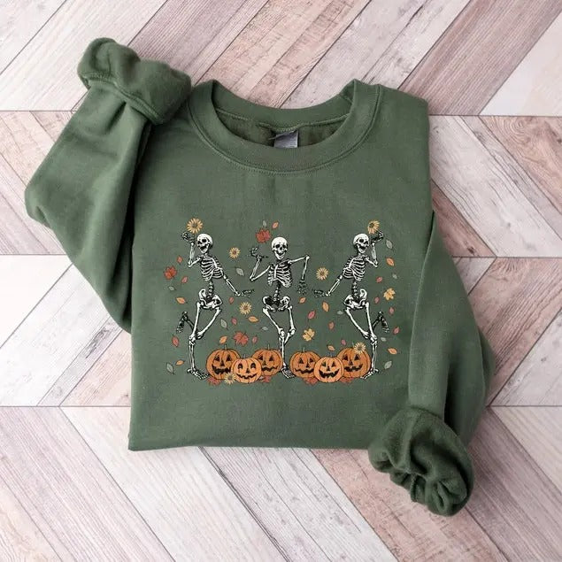 Dancing Skeleton Sweatshirt, Pumpkin Sweater, Pumpkin Skeleton Shirt, Fall Sweatshirt, Halloween Party Sweatshirt, Spooky Season T-shirt, sweater and Hoodie