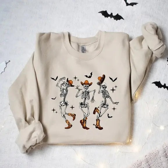 Dancing Skeleton Sweatshirt, Pumpkin Sweater, Pumpkin Skeleton Shirt, Fall Sweatshirt, Halloween Party Sweatshirt, Spooky Season Sweatshirt