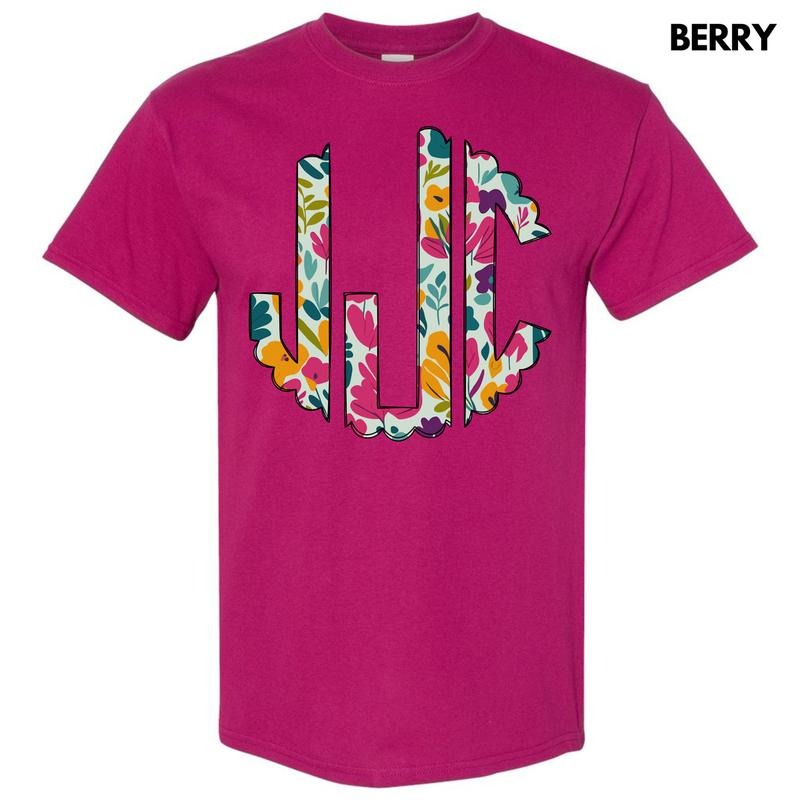 Dark Floral Monogram Gildan Short Sleeve T-Shirt 'NLB'