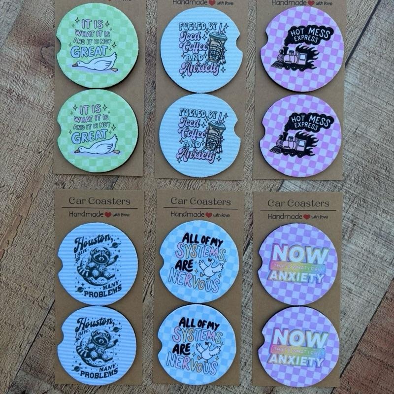Dark Humor Mental Health Car Coasters Stocking Stuffers Christmas Gift Funny Handmade with Love