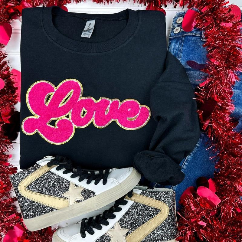Dark Pink Chenille LOVE Patch Sweatshirt