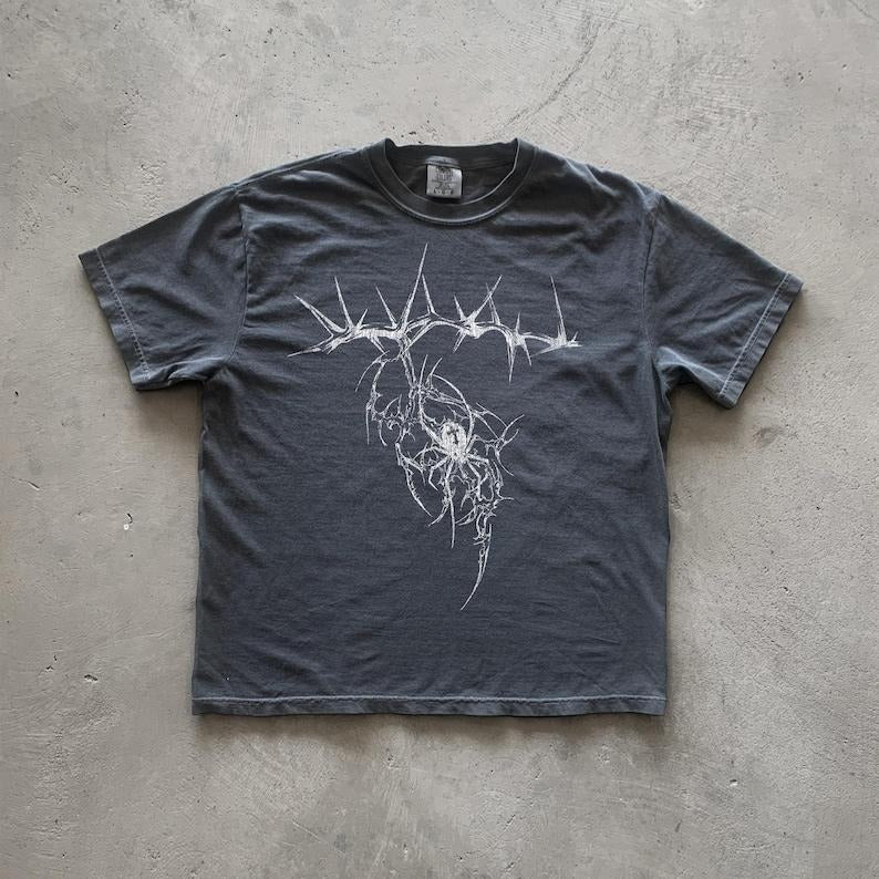 Dark spider Cybersigilism y2k, Y2Kgrunge Grunge aesthetic gothic tshirt, vintage, streetwear short sleeve t-shirt opium