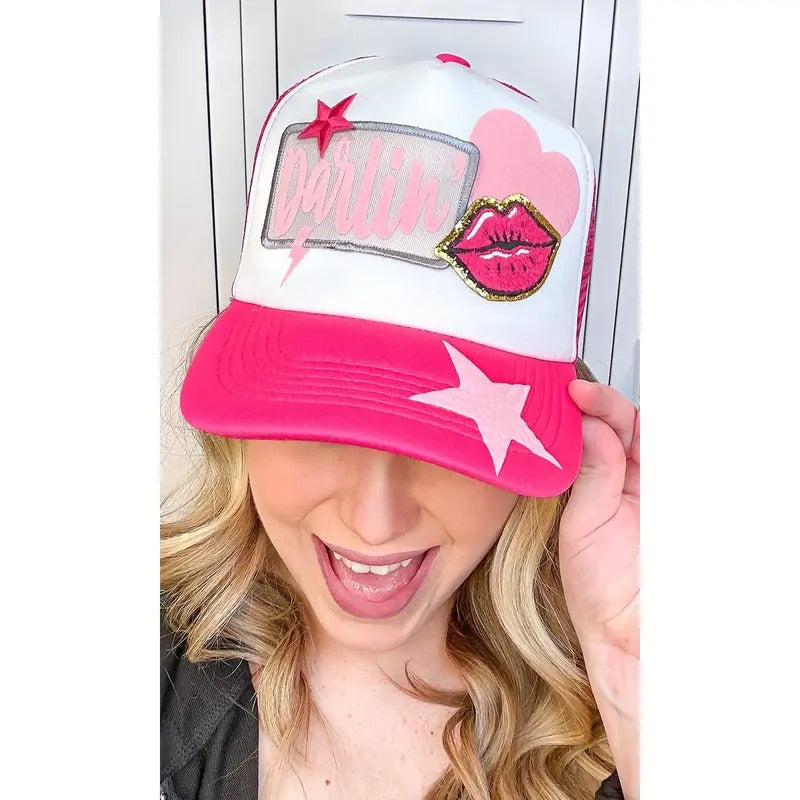 Darlin Patch Trucker Hat - Sweet Lovin' Vibes #DarlinHat #TruckerStyle #PinkGlow