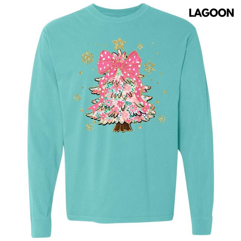 Darling Floral Christmas Tree Long Sleeve Comfort Colors T-Shirt 'NLB'