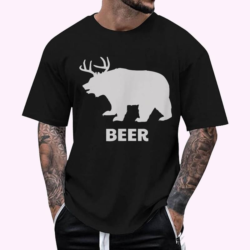 Deer Antlers + Grizzly Bear = Beer, Funny Hunting Drinking T-Shirt , Unisex Cotton 100%, Top Menswear
