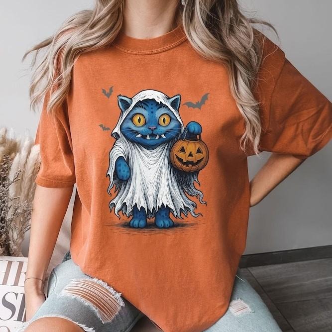 Derpy Tiger Halloween T-Shirt, Funny Tiger Tee, Pumpkin Fall Vibes Kids Shirt, Demon Tiger Ghost T-Shirt, Pumpkin Tiger Shirt, Kid Youth Shirt, Unisex TShirt