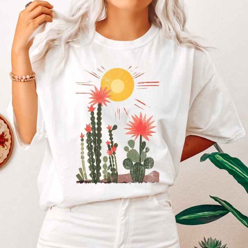 Desert Cactus Tshirt, Sun Succulent, Western, Plants, Women's Crew Neck, Crewneck