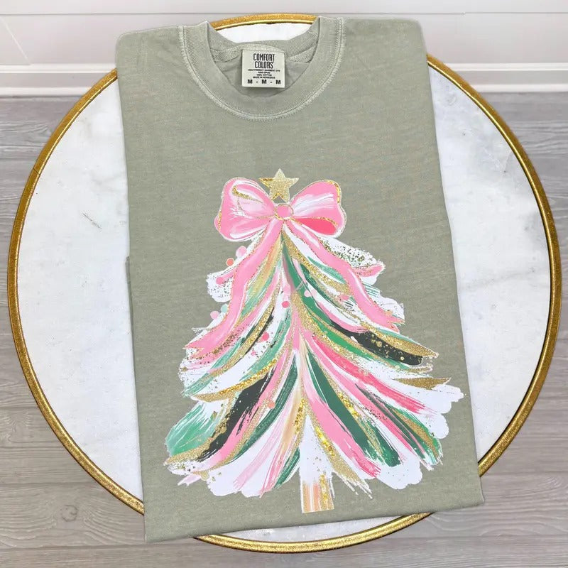 Designer Pink Christmas Tree Comfort Colors T-Shirt 'NLB'
