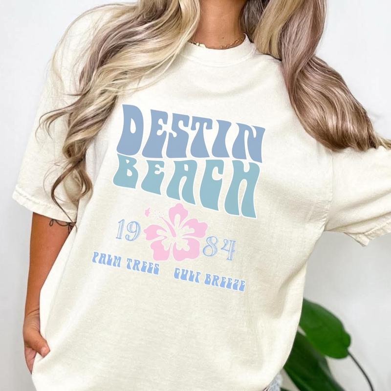 Destin Beach Women's Comfort Colors Cotton Graphic T-Shirt - 100% Ring Spun Pre-Shrunk, Short Sleeve, Casual Design, Vibrant Printed Cotton - Top