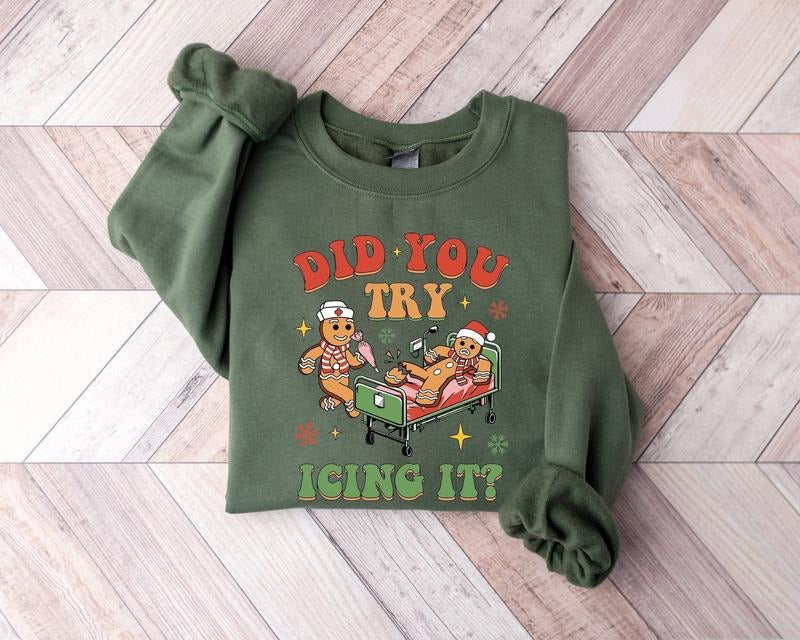 Did You Try Icing It Sweatshirt, School Nurse Christmas Sweater, Funny Cookies Xmas, Emergency Christmas Shirt, PICU Icu Nurse Christmas Tee