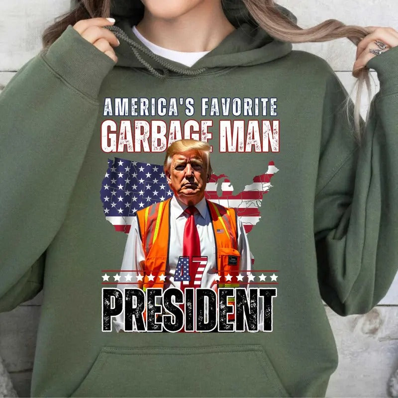 Digital Trummp garbage man T-Shirt, America's favorite garbage man, USA 47 President Sweatshirt, Trummp 2024 President Gift Hoodie