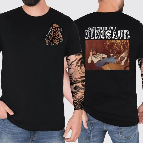 Dinosaur Hank Williams Jr. Bocephus Western Shirt – Southern Retro Boho Hippie 2 Side T-Shirt, Classic Outlaw Country Music Graphic Menswear Top