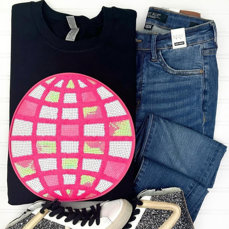 Disco Ball Sequin Patch Sweatshirt