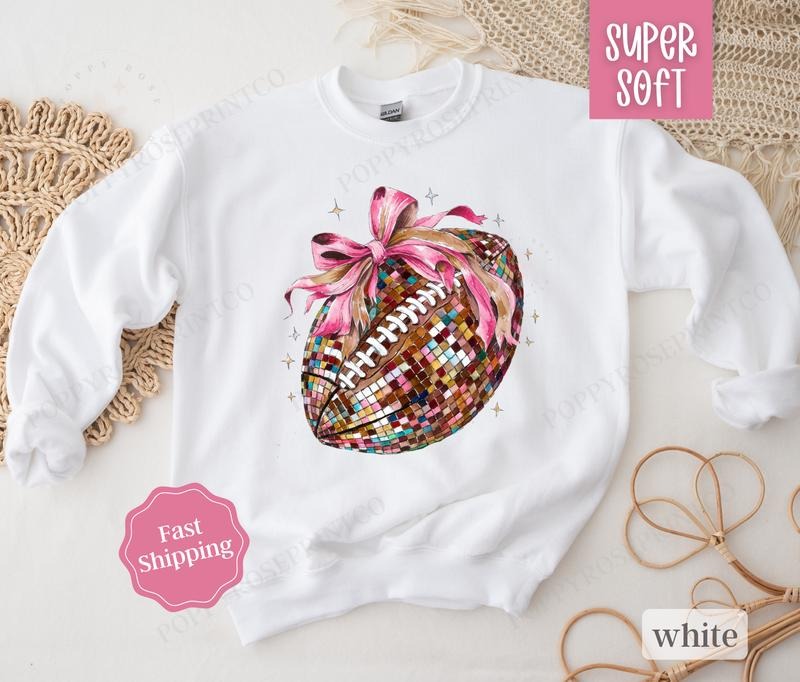 Disco Football Bow Sweatshirt, Game Day Football Crewneck, Womens Sweatshirt, Fall Sweater
