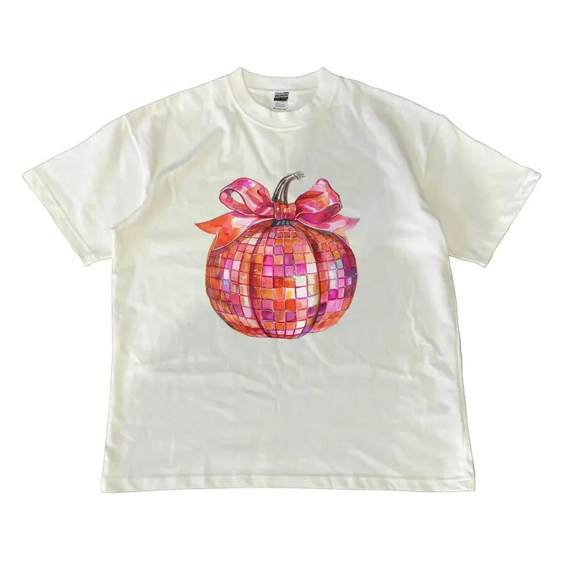 Disco Pumpkin T-shirt, Coquette T-shirt, Pumpkin Season T-shirt, Crewneck Halloween Shirt, MW Unisex Shirt Menswear Top