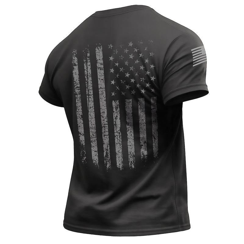 Distressed American Flag T-Shirt - Flag Printed on Back